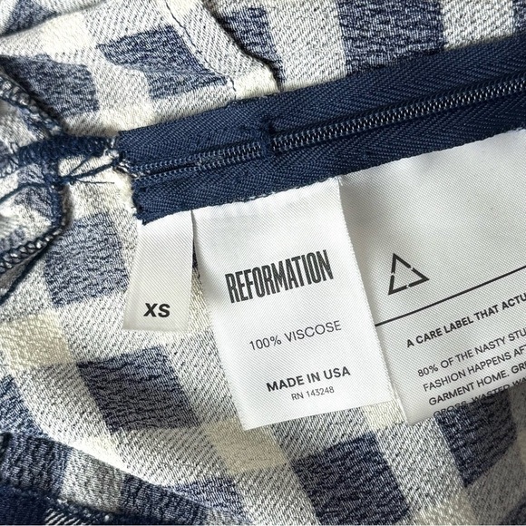 REFORMATION Gingham Plaid Check Crewneck Long Sleeve Back Keyhole Crop Top XS - Picture 6 of 6
